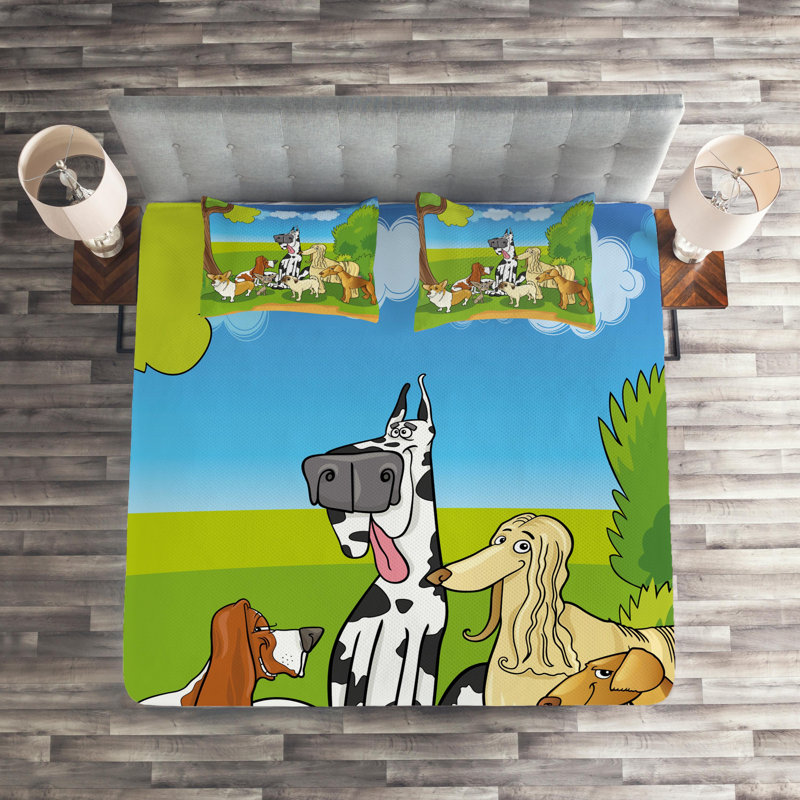 Dog Polyester Coverlet, King Bedspread + 2 Shams