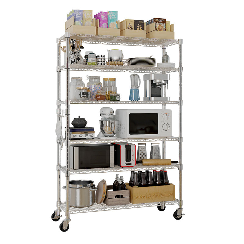 Maxden 46'' W Height Adjustable Shelving Unit with Wheels, Sliver
