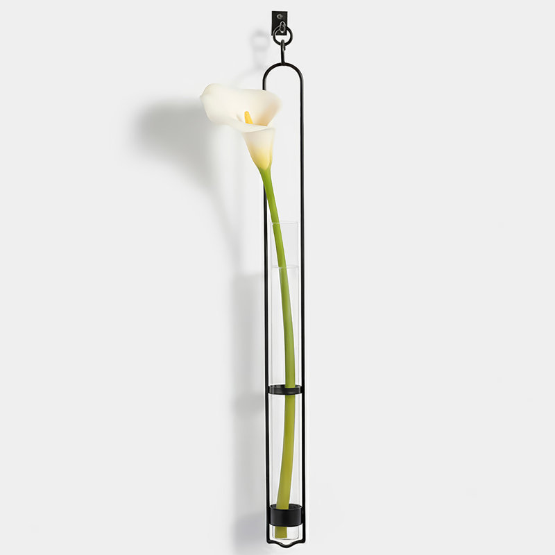 Callender Recycled Glass Wall Hanging Propagation Vase & Single Stem Pendant with Metal Hook (33"), 33" H x 2.5" W x 4" D