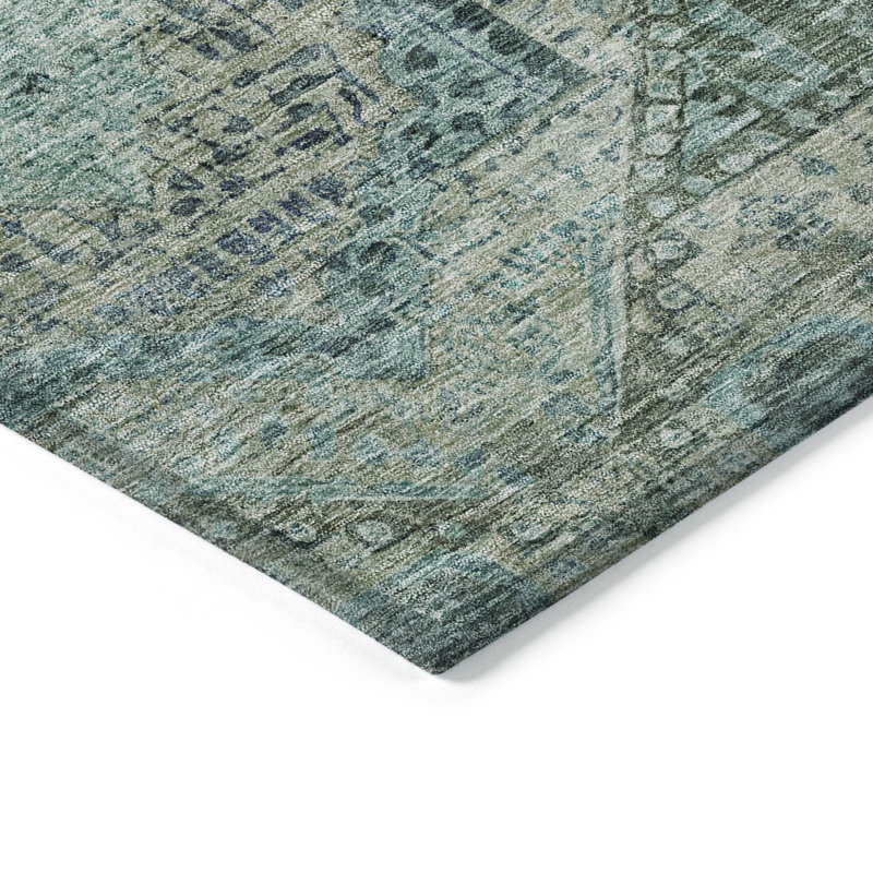 Machine Washable Indoor/Outdoor Xhevrie Sage Rug, Rectangle 5' x 7'6"