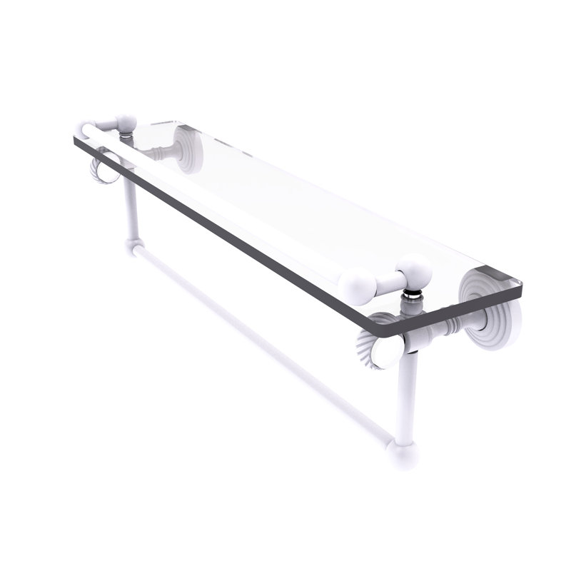 Jarrell Glass Bracket Shelf with Towel Bar, 5.5" H x 22" W x 6.8" D, Matte White