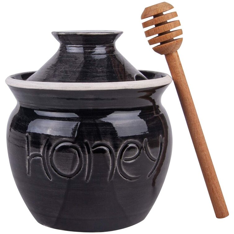 Porcelain Honey Jar With Dipper And Lid, Honey Dispenser Pot