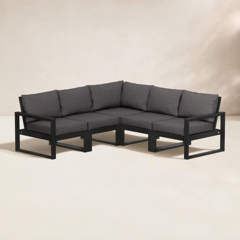 POLYWOOD® Edge 85" Patio Sectional, Cast Ash, Black