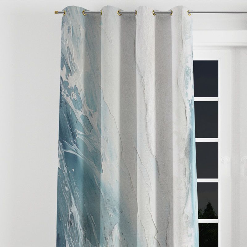 Rideau occultant à œillets en velours marin Soft Color Minimal Beach Wave I - 1 panneau, l 52" x L 95", Œillets dorés