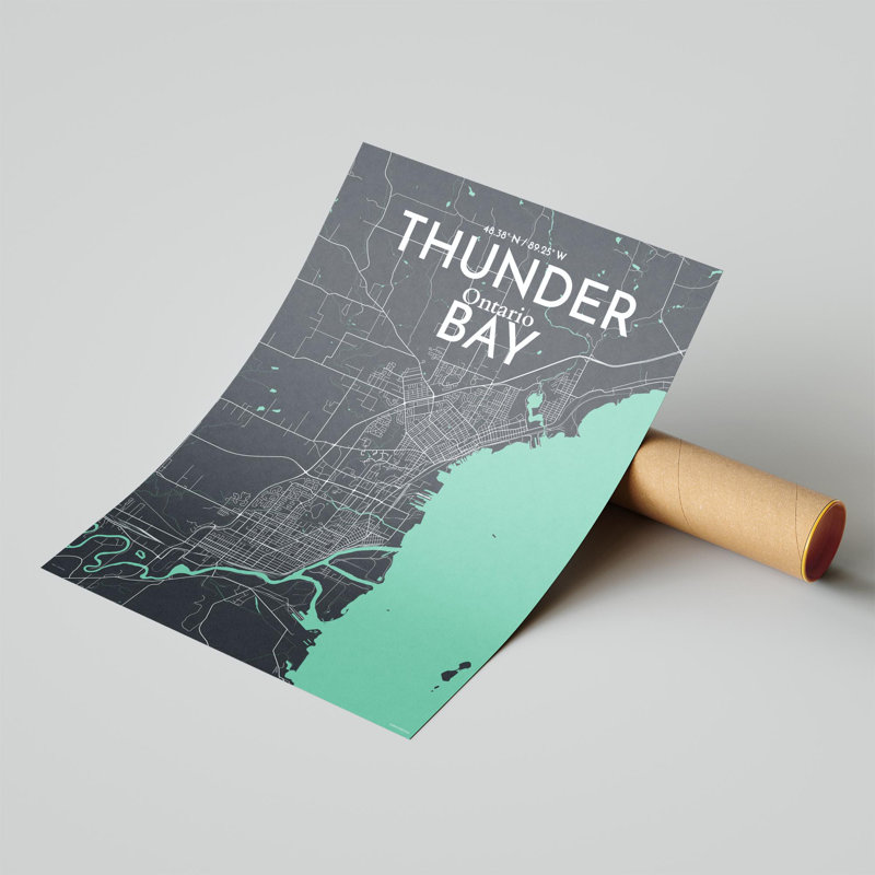 Thunder Bay City Map, impression, H 24 po x l 18 po, Vert/gris