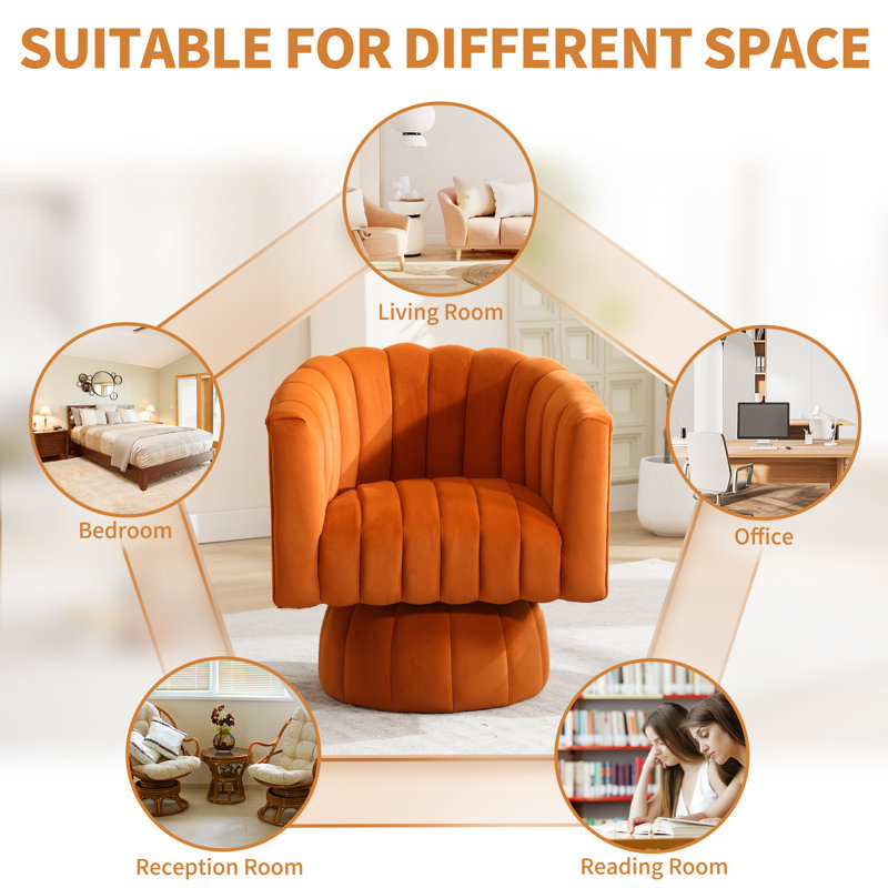 Velvet Swivel Barrel Chair, orange