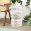 Chevron Drum 17.5" Traditional White Marble Finish Ceramic Drum Garden Stool, Pierced Indoor/Outdoor Patio Seat & Side Table