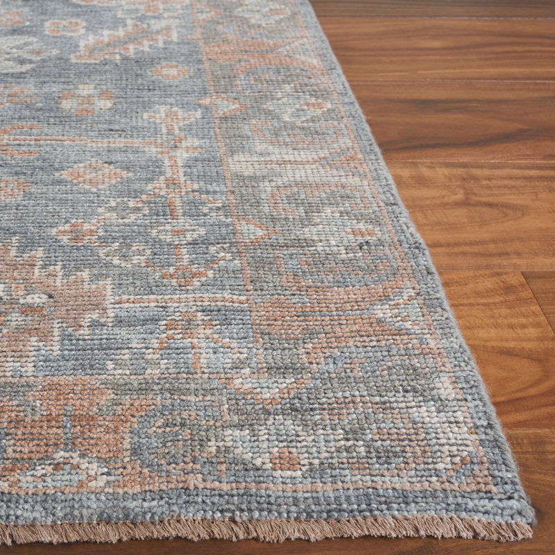 Tapis oriental en laine / viscose noué à la main bleu clair / gris Izmir, Rectangle 10 po x 14 po