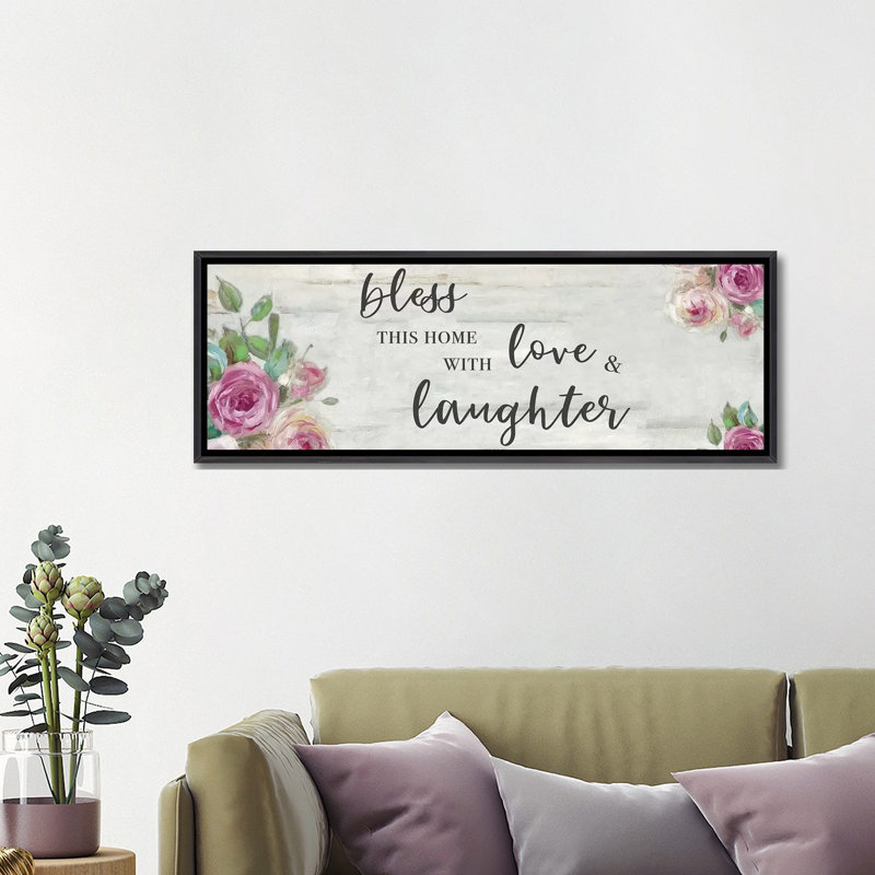 «Love and Laughter» par Sally Swatland, reproduction d'art textuel panoramique sur toile, H 16 po x l 48 po x 1,5 po