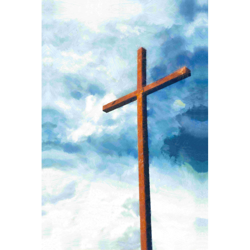 Aquarelle croix ciel 2, H 18 po x l 12 po x P 1,25 po