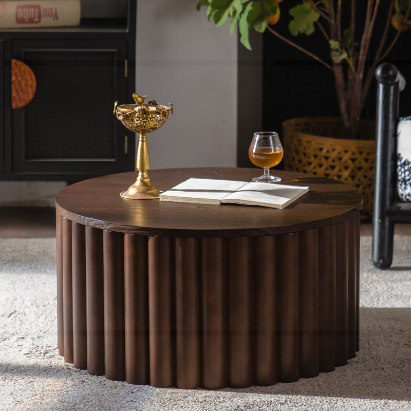Table basse ronde avec table de thé robuste, Noyer