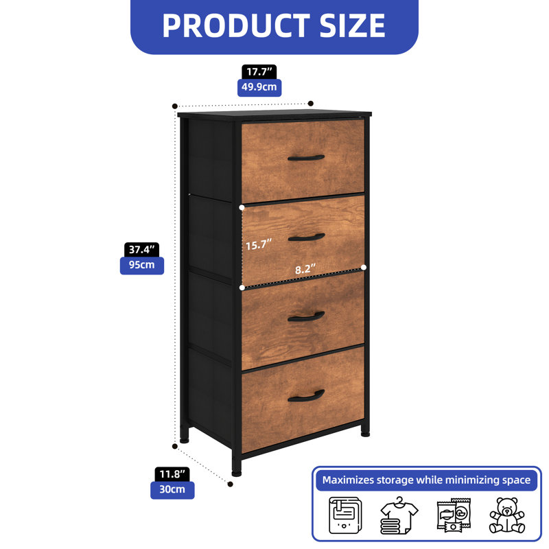 4 Drawers Storage Fabric Chest, Rustic Brown/Black
