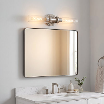 Brushed Nickel 2-Light Modern Bathroom Sconces Wall Lighting W/Clear Glass Shade, Horizontal and Vertical Wall Mount Lamp for Mirror（Bulb Included) 
