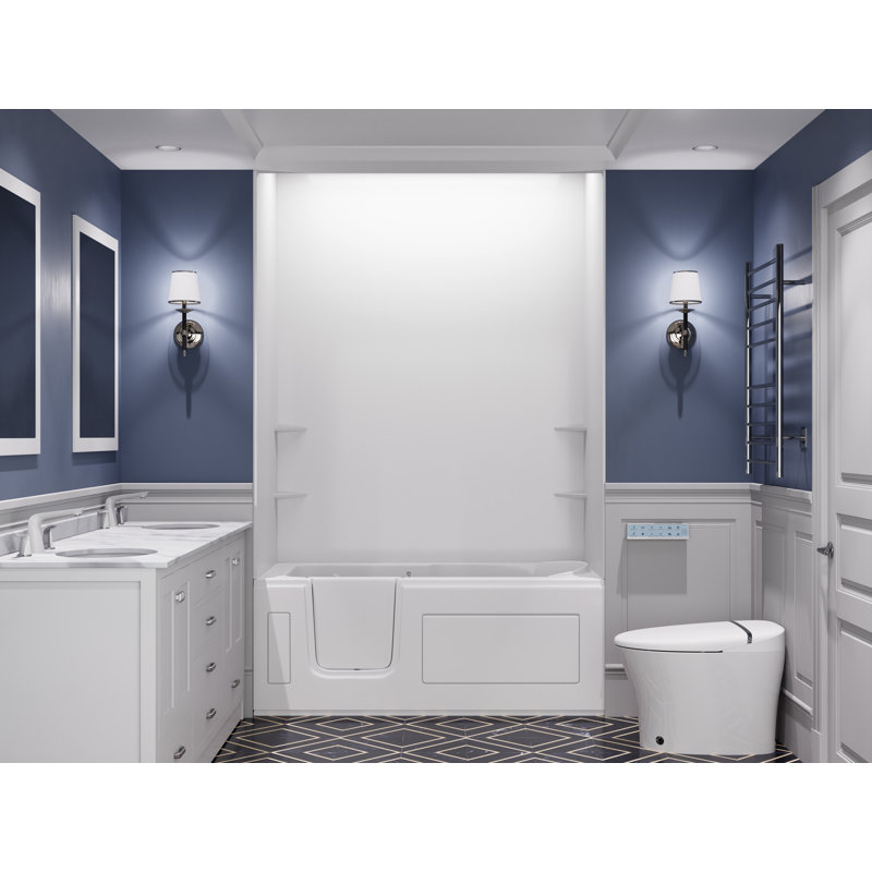 Tub'n Wall Series 30" x 60" Left Drain Whirlpool Jetted Bathtub in White with Smooth Shower Wall Kit, Left