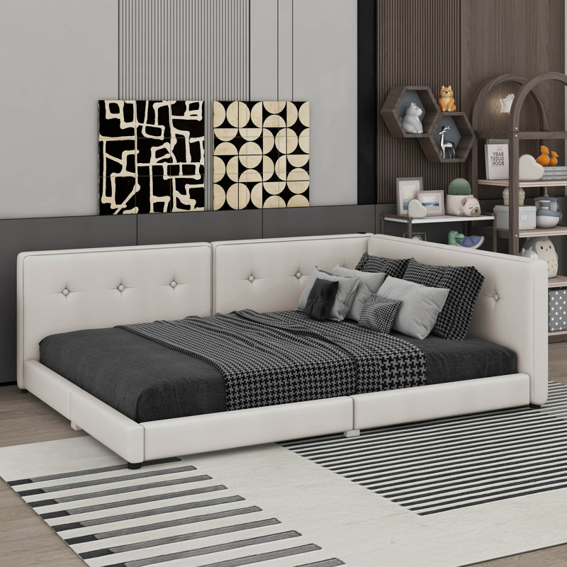 Lit plateforme double tapissier avec ports USB, Grand
