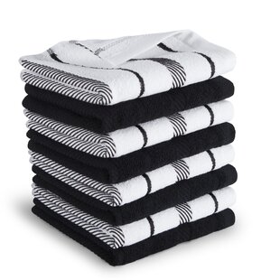 15 x 26 Bleach Safe Waffle Design Kitchen Towel - 6 Piece Black and White Set. 100% Cotton Made, Super Absorbent & 30% Thicker Than Economy Towel.