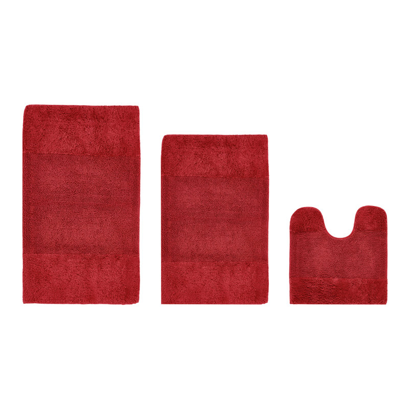 Ensemble de tapis pour salle de bain 3 pièces 100% coton 2155 g / m² Merkle, certifié OEKO-TEX®, envers en latex antidérapant, touffeté moelleux, super absorbant et lavable à la machine pour salle de bain, douche et baignoire, rouge