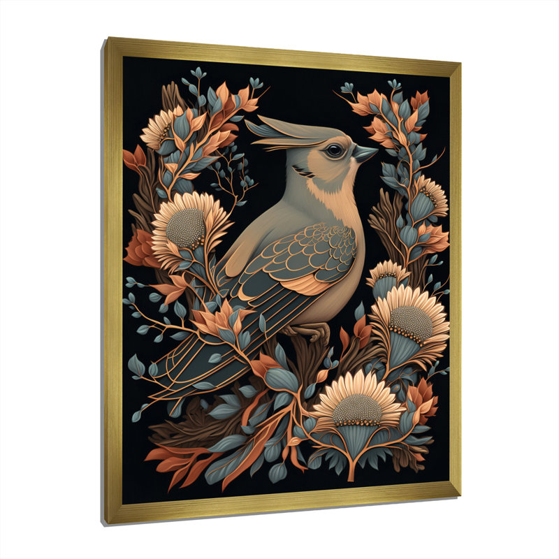«Cardinal Bird In Faded Retro Tones I», reproduction sur toile, H 32 po x l 16 po x P 1 po, Encadrement doré