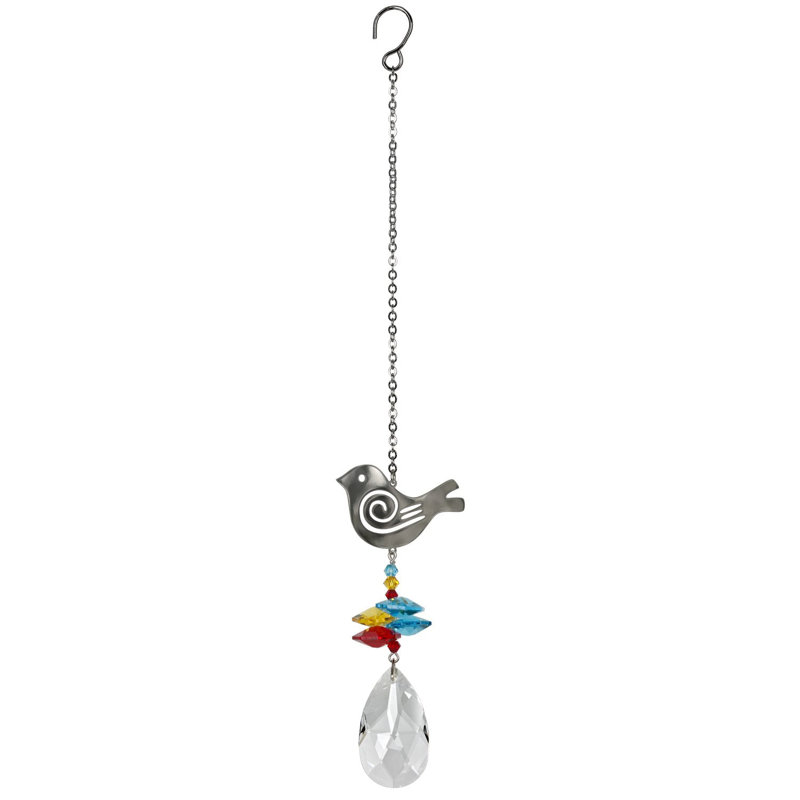 Crystal Bird Suncatcher with Multicolor Beads and Teardrop