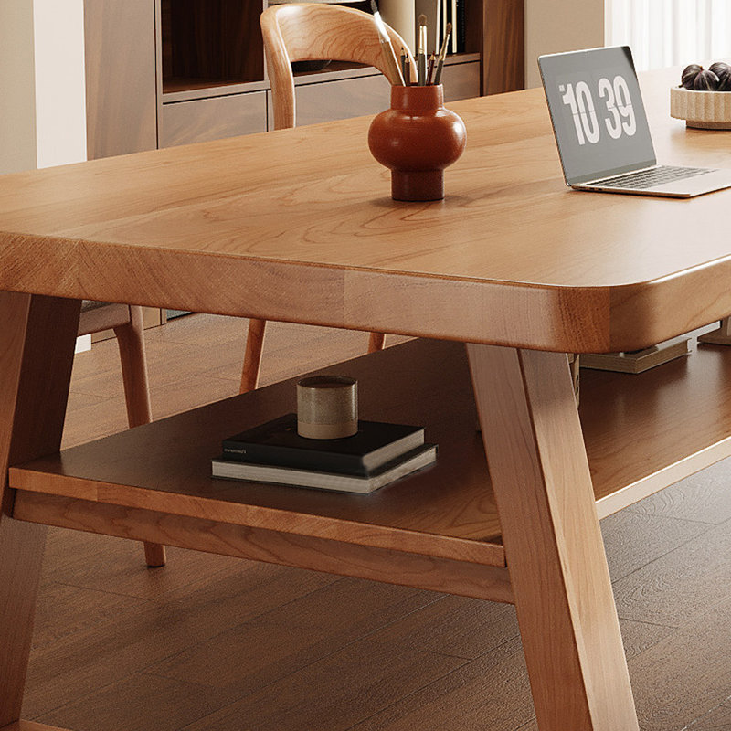 Bureau rectangulaire en bois massif Burlywood, 29.53"H×86.61"L×35.43"W