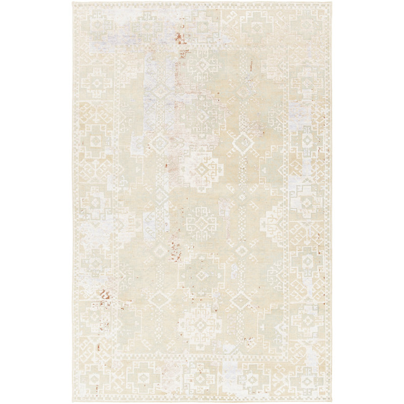 Tapis beige / blanc noué à la main Polett, Rectangle 7 pi 9 po x 10 pi 6 po