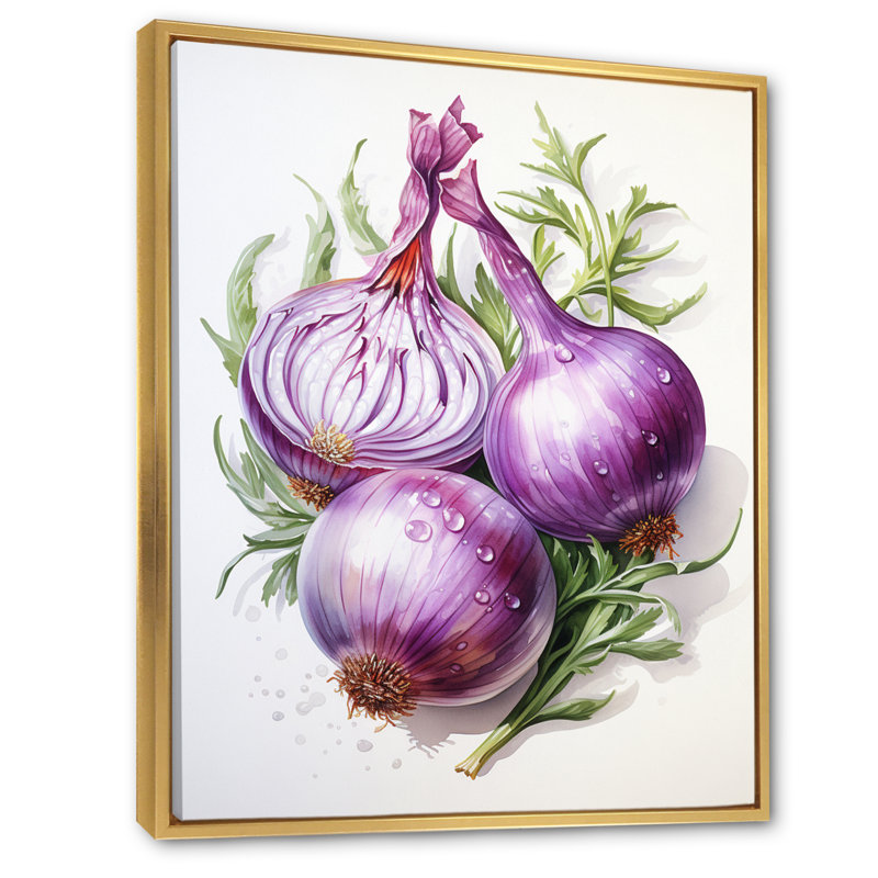 Oignon marbré végétal, reproduction sur toile, 32" H x 24" W, Cadre flottant doré