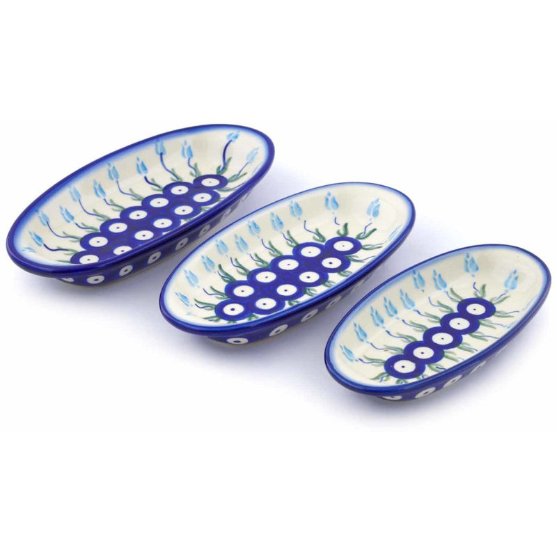 Ensemble 3 pièces de serveurs de condiments à motif floral à l’imbrication peacock