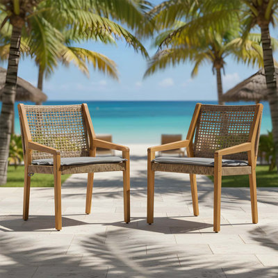 Ensemble de 2 chaises de salle à manger d'extérieur modernes - Bois d'acacia et osier résistants aux intempéries, capacité robuste de 400 lb pour le patio, le jardin ou la terrasse