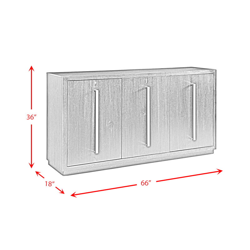 66'' Dark Gray Wood Grain Sideboard with Chrome Pulls