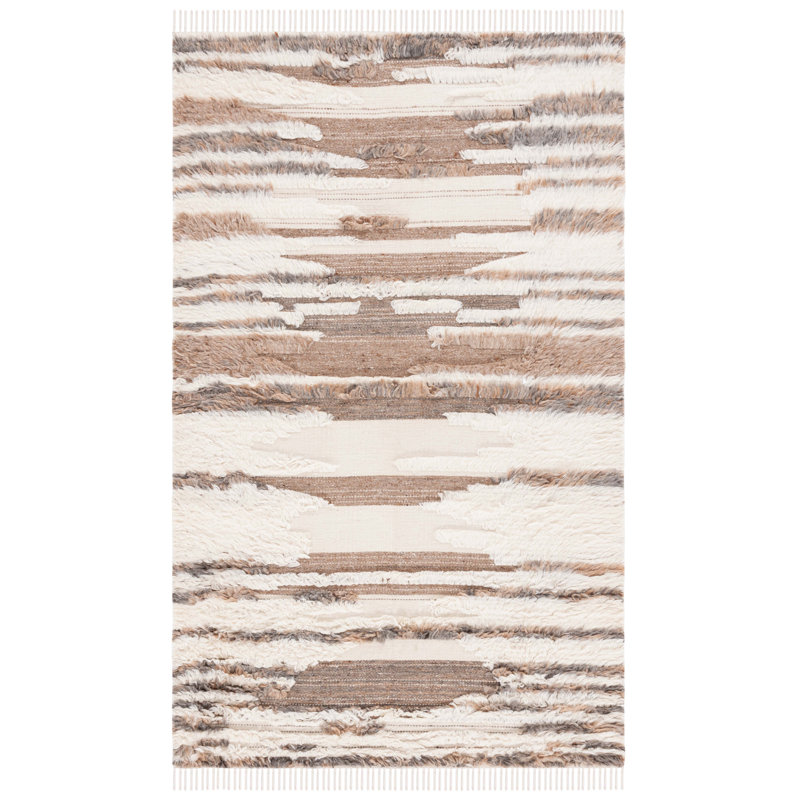 Stochmal Handwoven Wool Cotton Abstract Rug in Brown/Ivory, Rectangle 6' x 9'