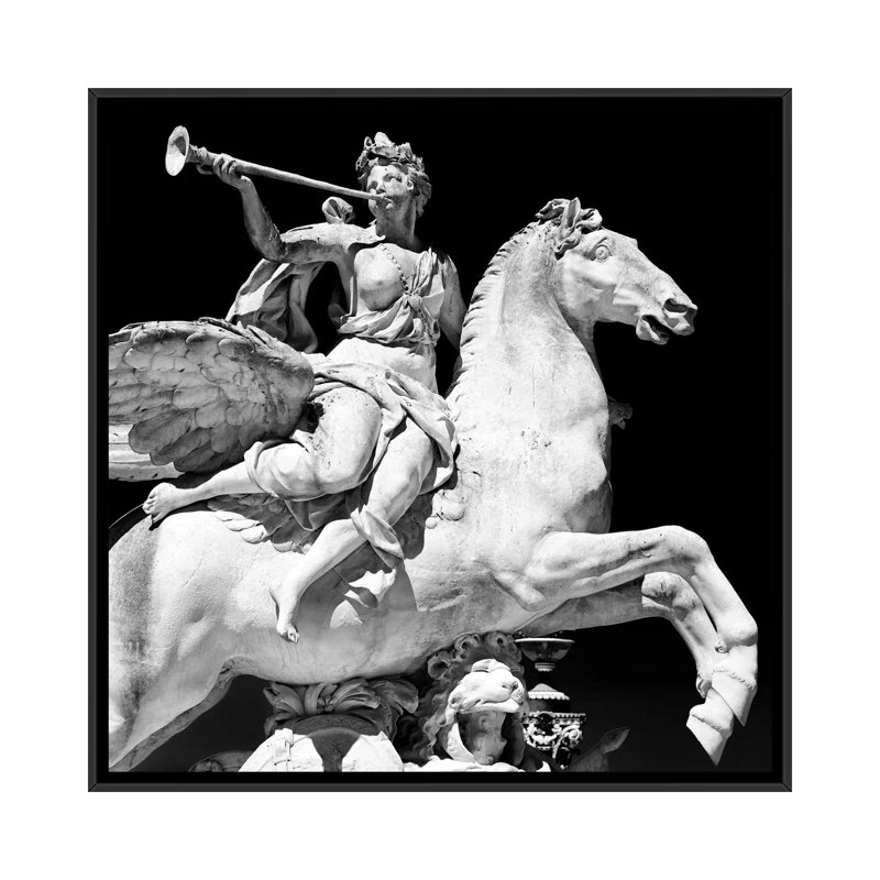 Équestres statue, reproduction de photo sur toile tendue, H 18 po x l 18 po x P 1,5 po, Toile avec cadre noir, Pas de tapis