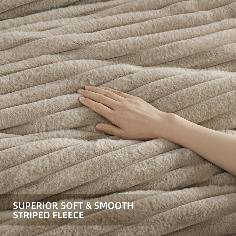 Fluffy Comforter Set 2 Pieces- All Seasons Heavy Faux Fur Comforter With One Pillowcase, Beige