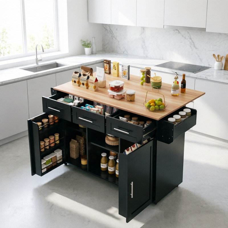 139 cm W Kitchen Island with Top, Black