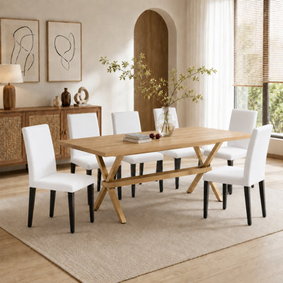 71" Modern Industrial Dining Set - Trestle Table With Upholstered PU Leather Chairs (7 & 9 Piece Options)