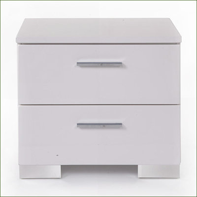 White &amp; Chrome 2-Drawer Modern High Gloss Nightstand