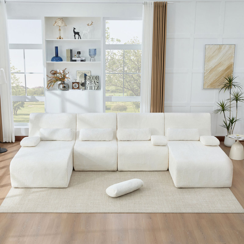Canapé surdimensionné de 132,2 po, Beige, Beige Corduroy