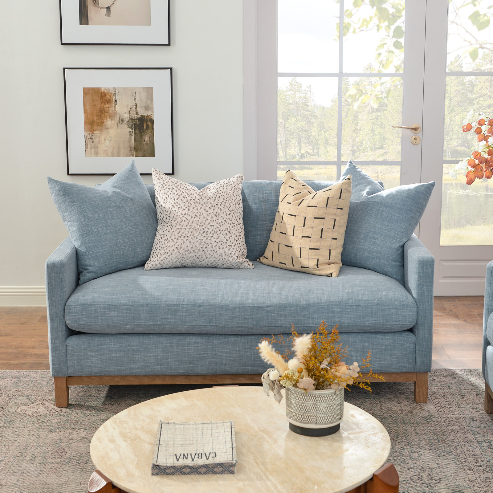 Cami 64'' Upholstered Loveseat, Sky Blue Linen Blend
