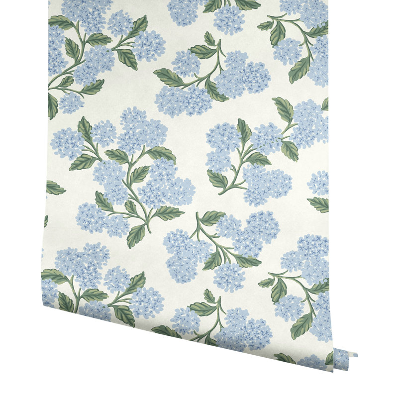 Hydrangea White Peel and Stick Wallpaper, Blue
