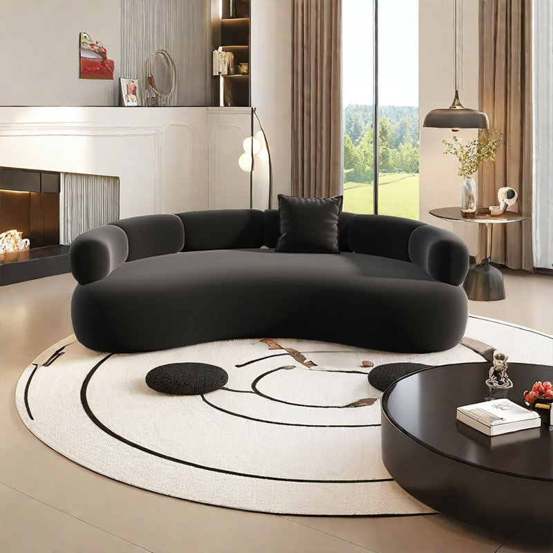 Canapé noir courbé, H 27,56 po x l 102,36 po x P 35,43 po
