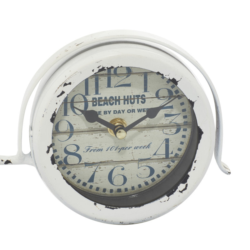 Analog Metal Mechanical Tabletop Clock in White