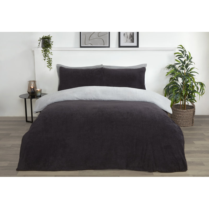 Dashyia Polyester Solid Colour Duvet Cover Set with Pillowcases, Grey/Charcoal, Single - 1 Standard Pillowcase