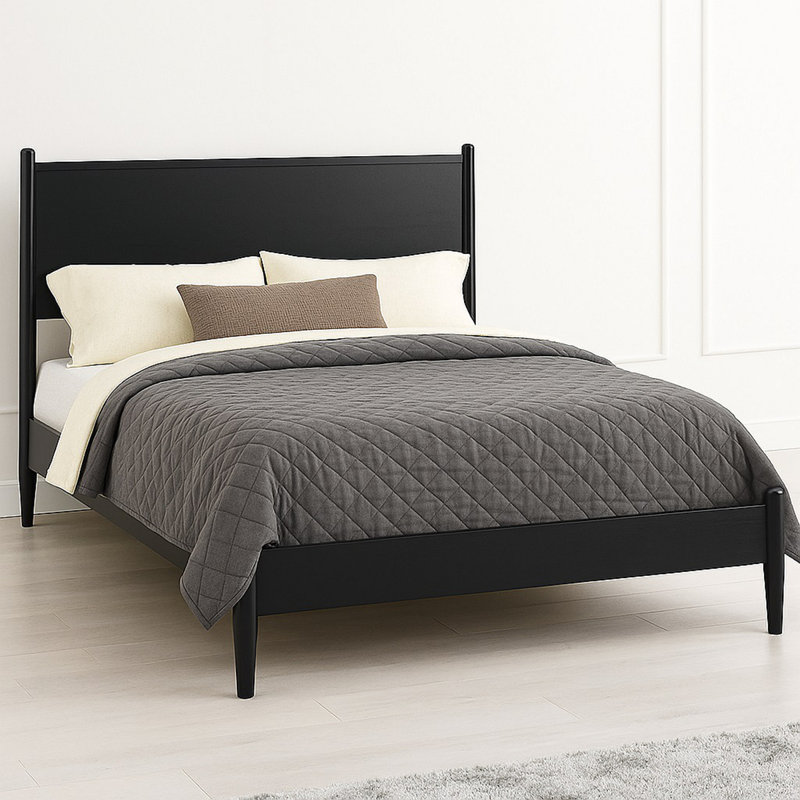 Lit plateforme Mid-Century, Noir, Grand lit
