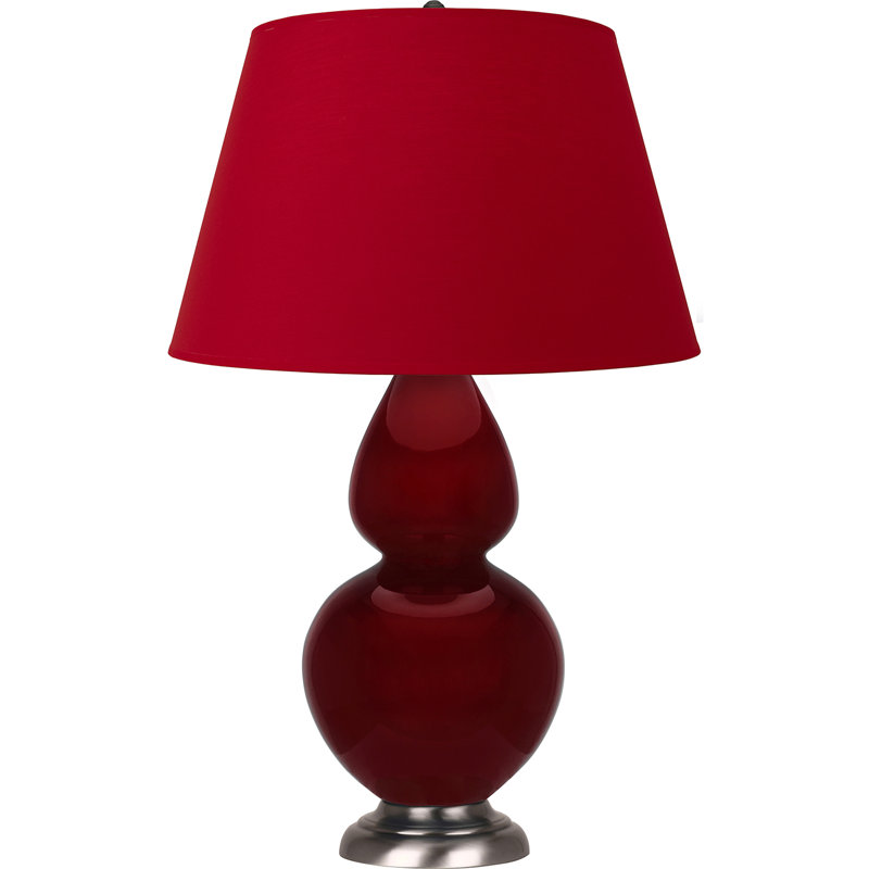Lampe de table double gourde en céramique, Sangria glacé / argent antique, Blanc cassé, Argent argent