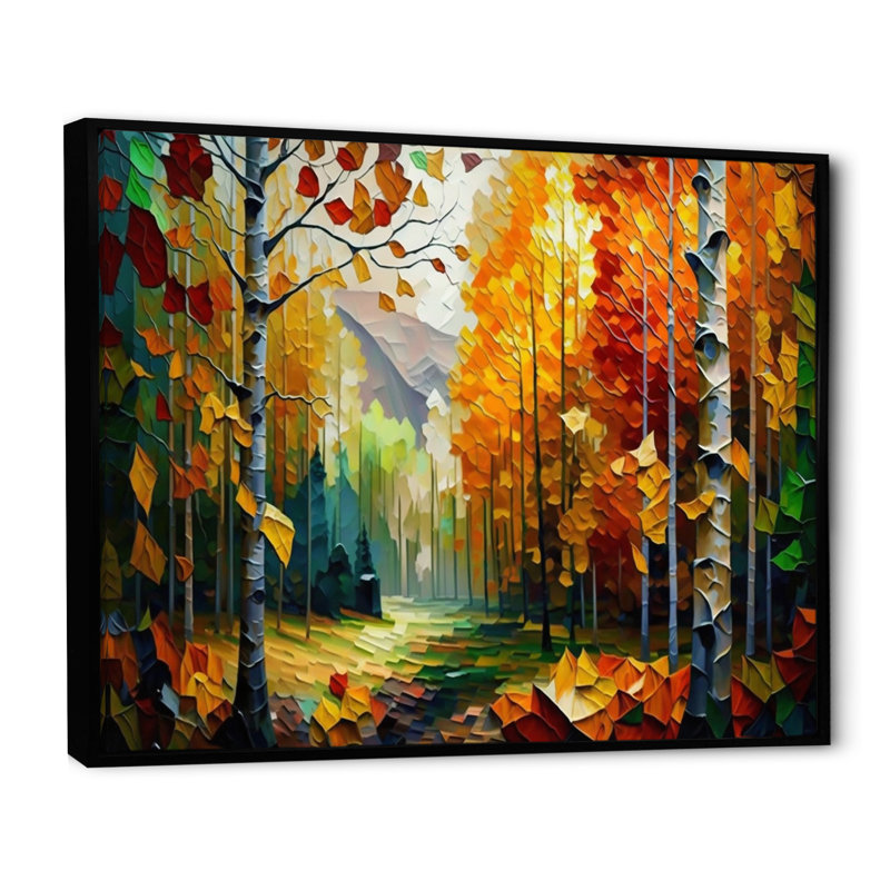 Chemin dans la forêt III - reproduction sur toile, H 12 po x l 20 po x P 1 po, Cadre flottant noir