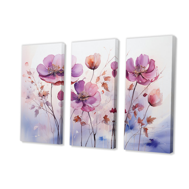 Ensemble de salon mauve à fleurs mauves et éthéréales abstraites, H 28 po x l 36 po x P 1 po