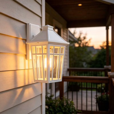 Aluminum White Outdoor Wall Light with Seeded Glass