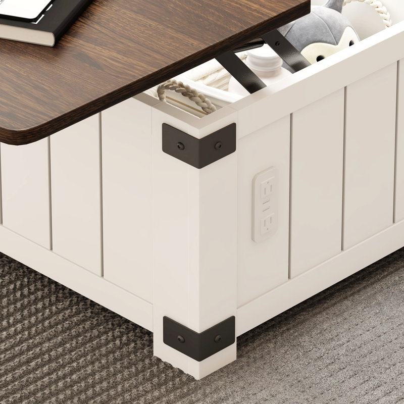 White and Brown Square Lift-Top Coffee Table with Storage