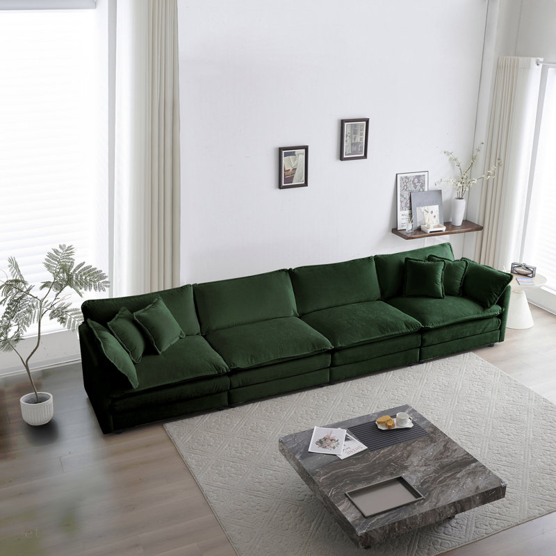 Free Combination Modular Sofa Free,4 Seater Sofa Comfy Chenille Fabric,Sectional Sofa Couch, Chenille, Green Chenille