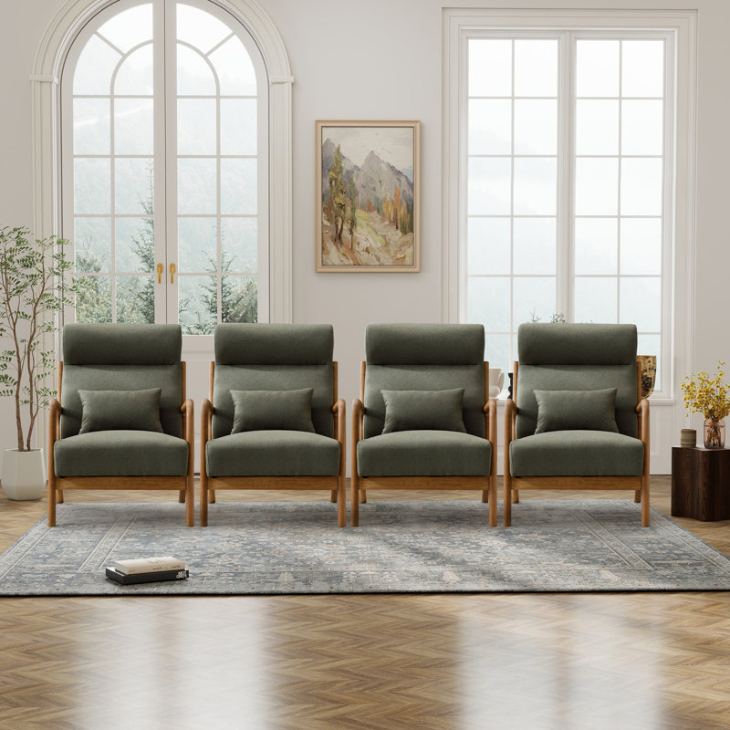 Cashel 26'' Wide Transitional Traditional Upholstered Accent Chair with Lumbar Pillow(Set of 4), Green  Linen
