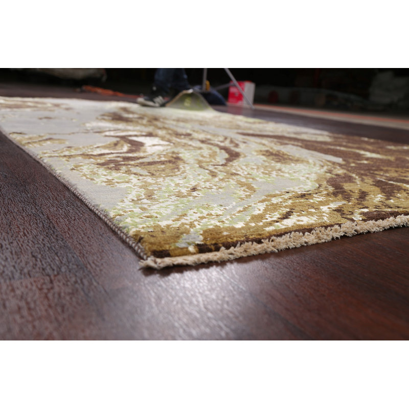 Tapis unique brun / gris / or noué à la main nouvel âge 5 pi 1 po x 8 pi 3 po